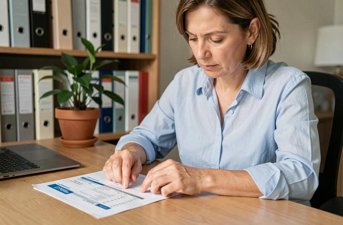 Femme examinant un relevé bancaire La Banque Postale pour analyser les dates de valeur d'une opération à venir