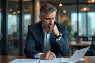 Analyste financier en bureau moderne contemplant un graphique