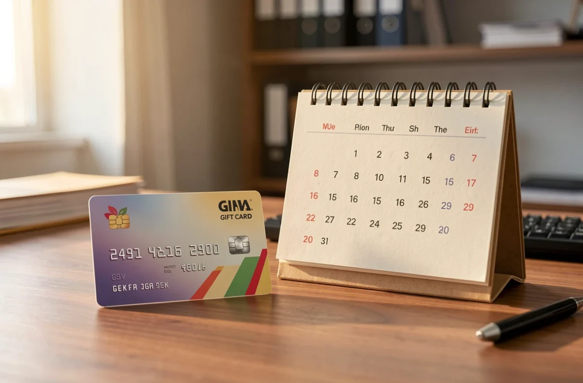 Carte cadeau et calendrier sur un bureau