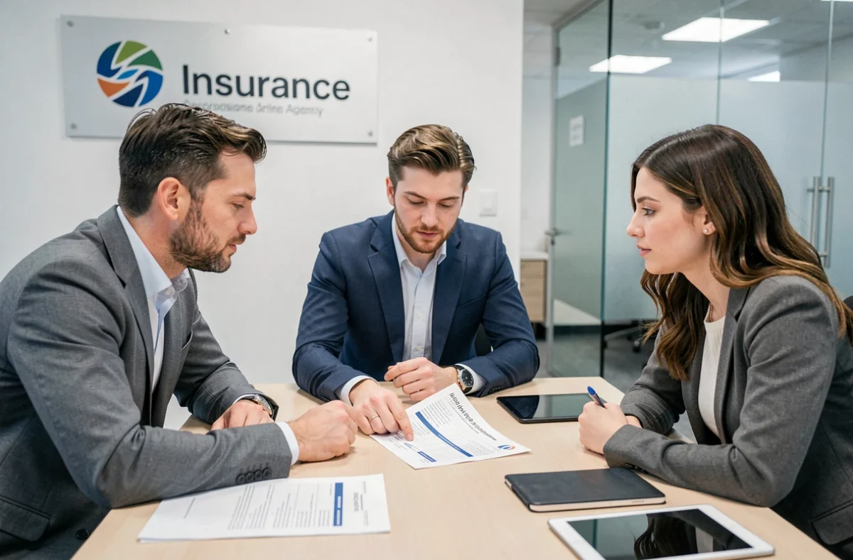 Couple en rendez-vous avec un conseiller AMF pour comparer les tarifs d'assurance automobile