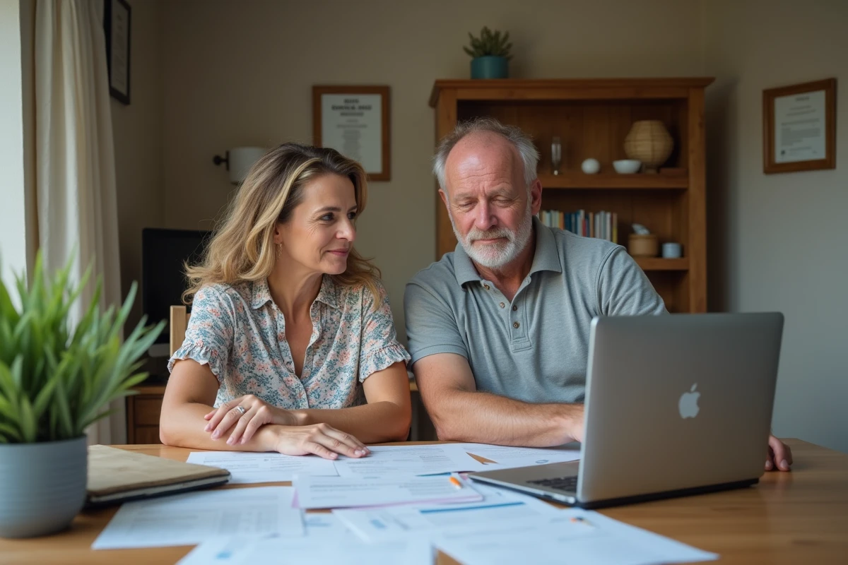 Couple consultant le site gouvernemental pour simuler leur éligibilité à la prime d'activité selon leur salaire