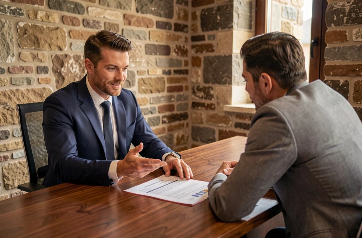 Courtier des Courtiers Bordelais présentant une offre de crédit immobilier à un client à Bordeaux