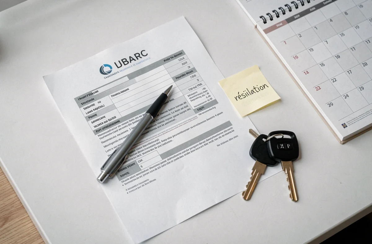 Documents de résiliation d'assurance auto avec clés de voiture et calendrier sur un bureau