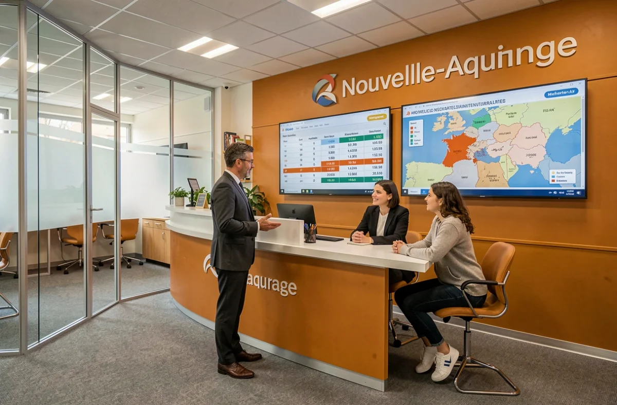 Agence Empruntis en Nouvelle-Aquitaine avec un conseiller présentant des offres de crédit à un couple