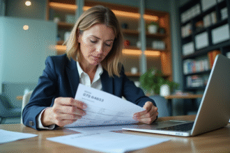 Femme d affaires examinant des documents bancaires au bureau