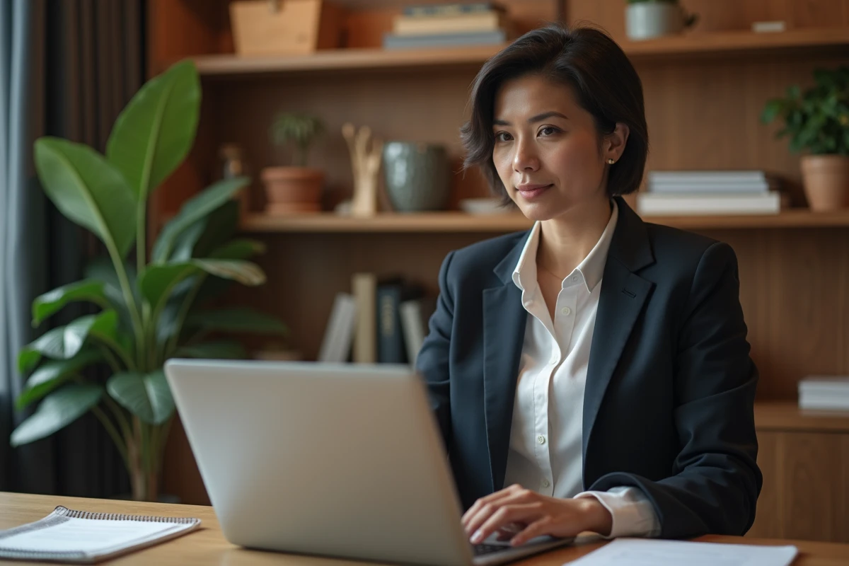 Femme CFO concentrée dans son bureau à domicile