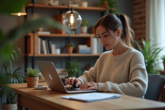 Femme concentrée vérifiant son portefeuille crypto avec hardware wallet