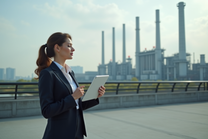 Femme d affaires observant des graphiques d emission