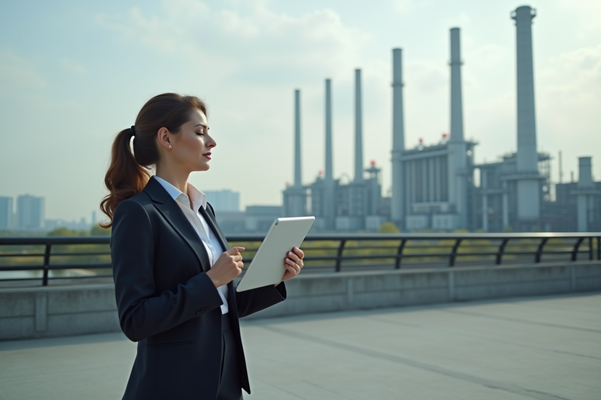 Femme d affaires observant des graphiques d emission