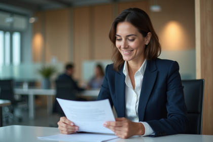 Femme d affaires en bureau moderne souriant