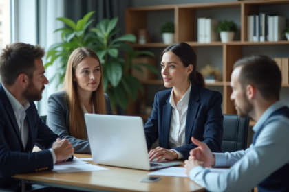 Femme d'affaires en réunion dans un bureau moderne