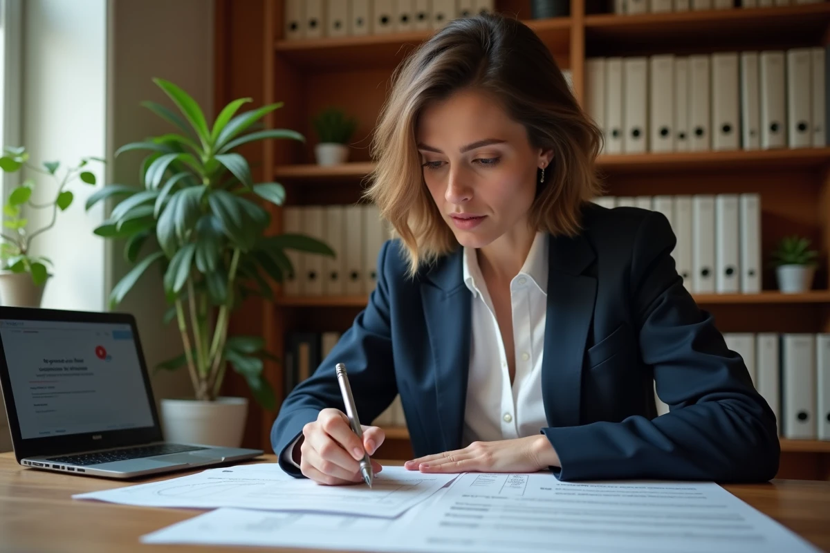 Femme de 45 ans remplissant le formulaire Cerfa 2042 RICI pour la déclaration de réduction d'impôt services à la personne