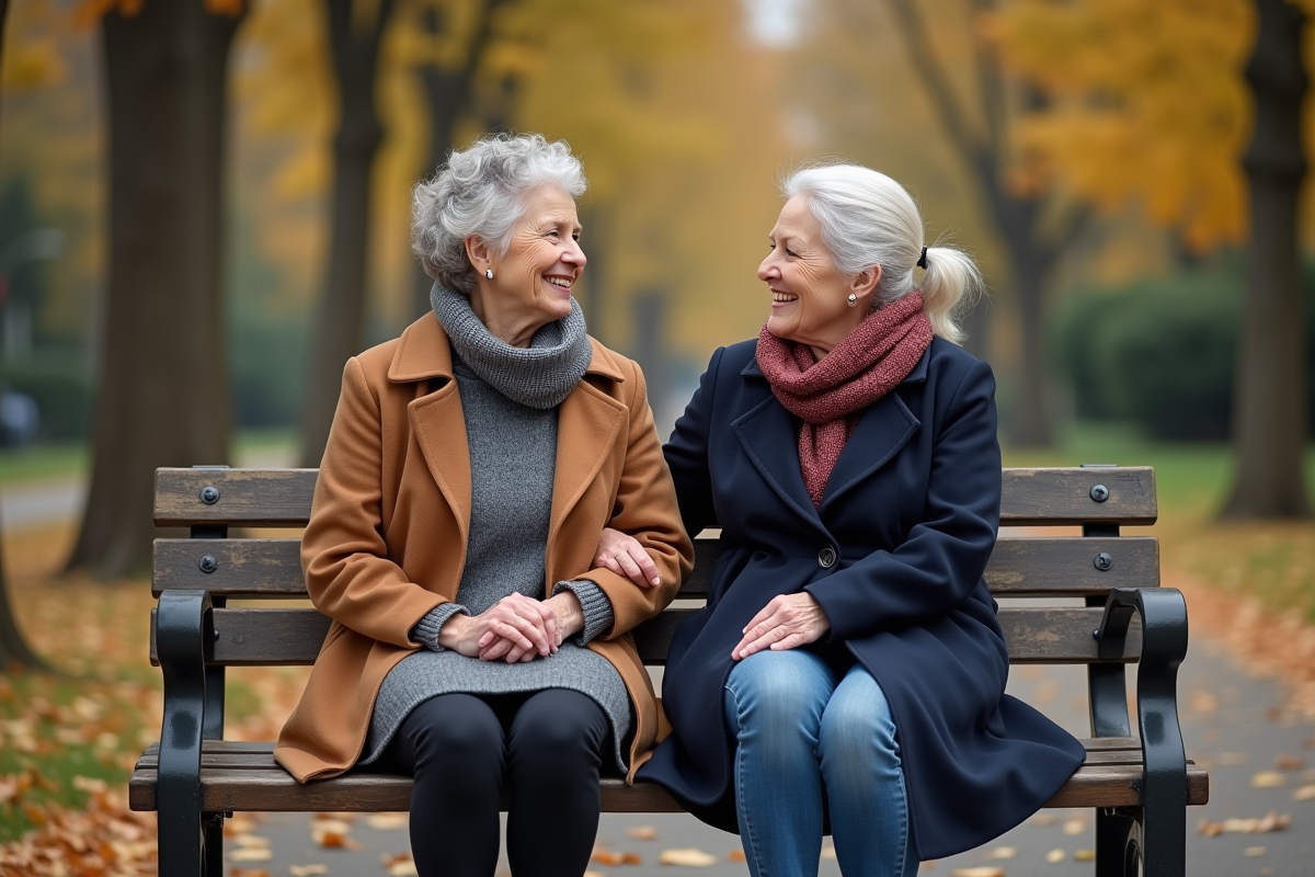 Fille et mère discutant dans un parc en automne