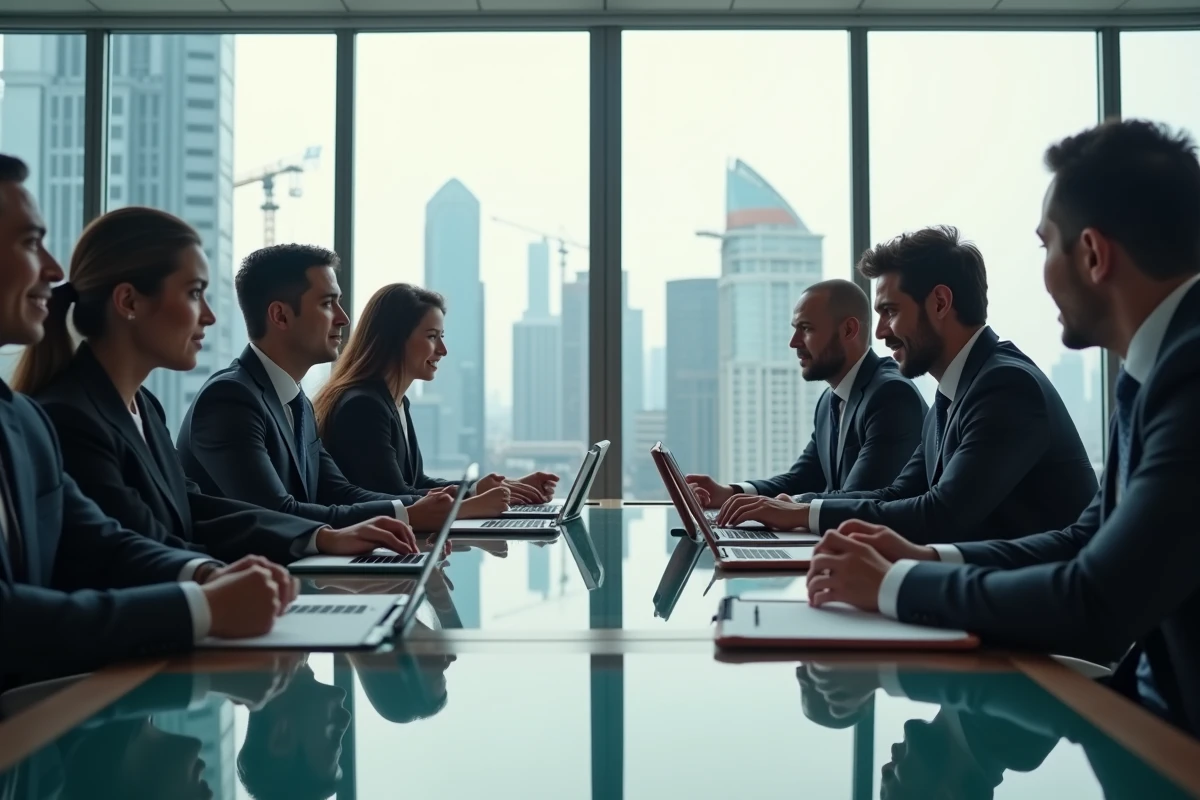 Groupe de professionnels en réunion dans un bureau moderne