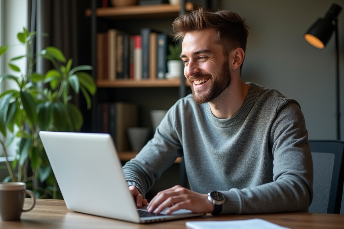 Homme au bureau regardant un écran de transaction Bitcoin euro
