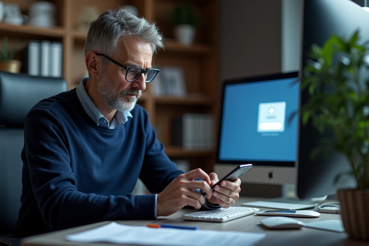 Homme au bureau confronté à une erreur de connexion