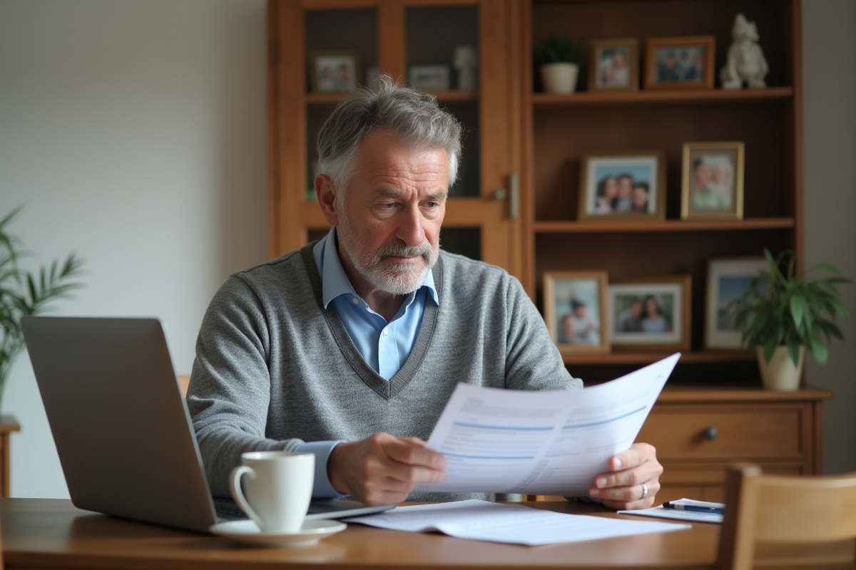 Homme à la maison compare ses contrats d assurance