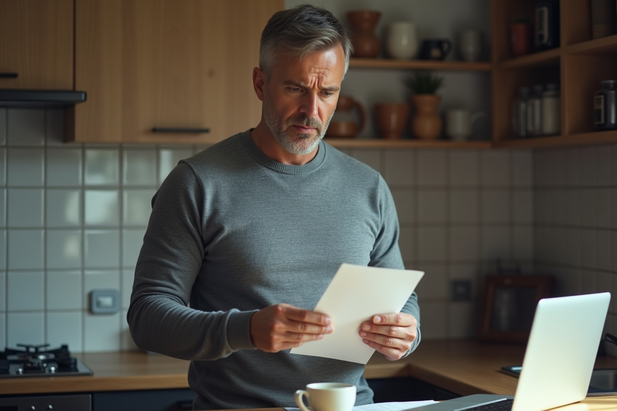 Homme inquiet avec lettre de rejet dans une cuisine