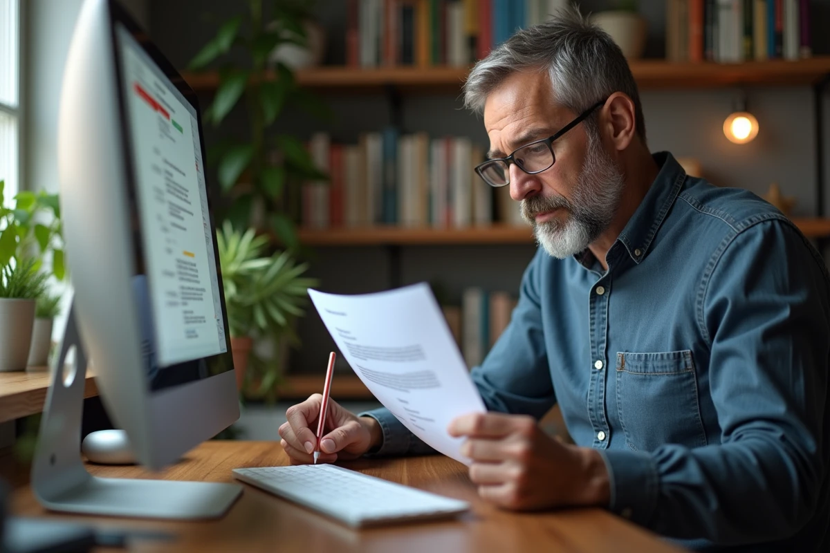 Homme en maison lisant lettre de rejet