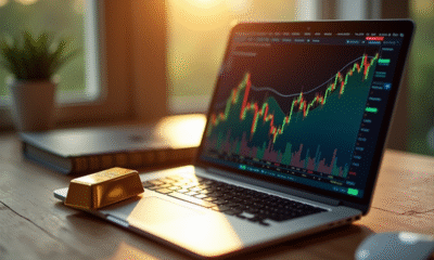 Lingot d'or et ordinateur affichant un graphique ETF