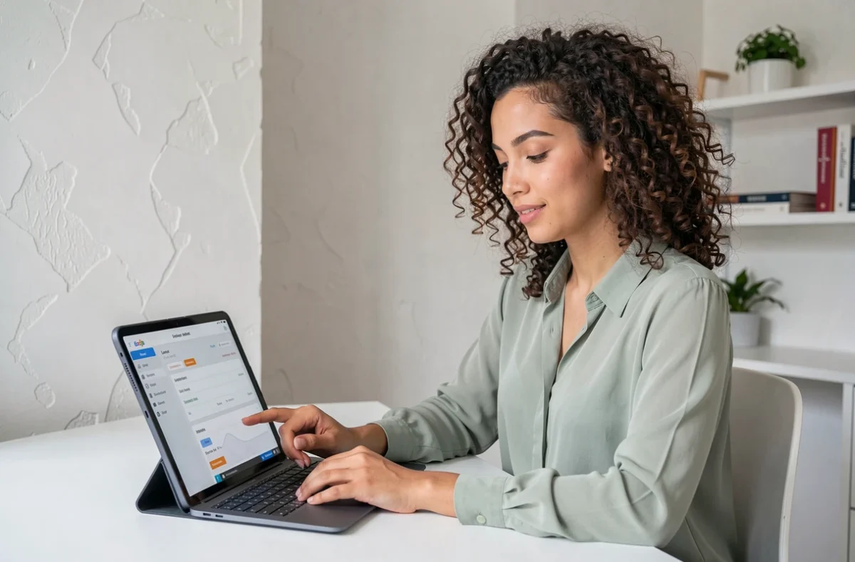 Utilisatrice de la plateforme digitale Pretto simulant un crédit immobilier en ligne depuis son domicile en Nouvelle-Aquitaine