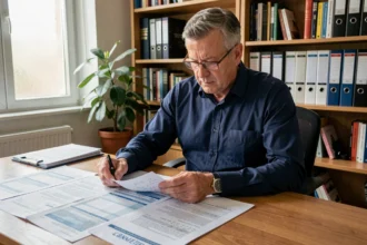 Propriétaire immobilier consultant le formulaire 2044 pour déclarer ses travaux déductibles en 2026 à son bureau à domicile