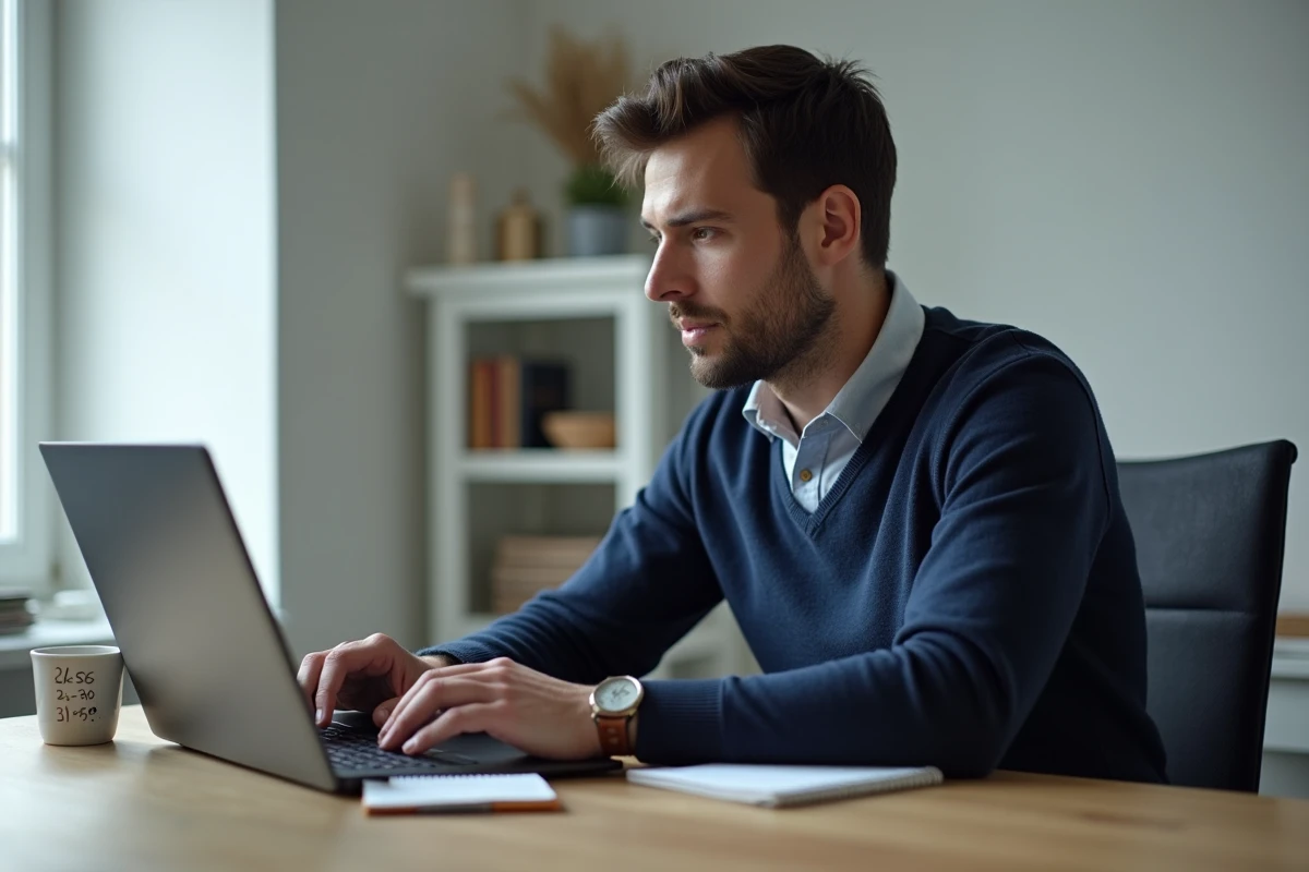 Homme recherchant la meilleure banque pour son prêt immobilier sur un comparateur en ligne